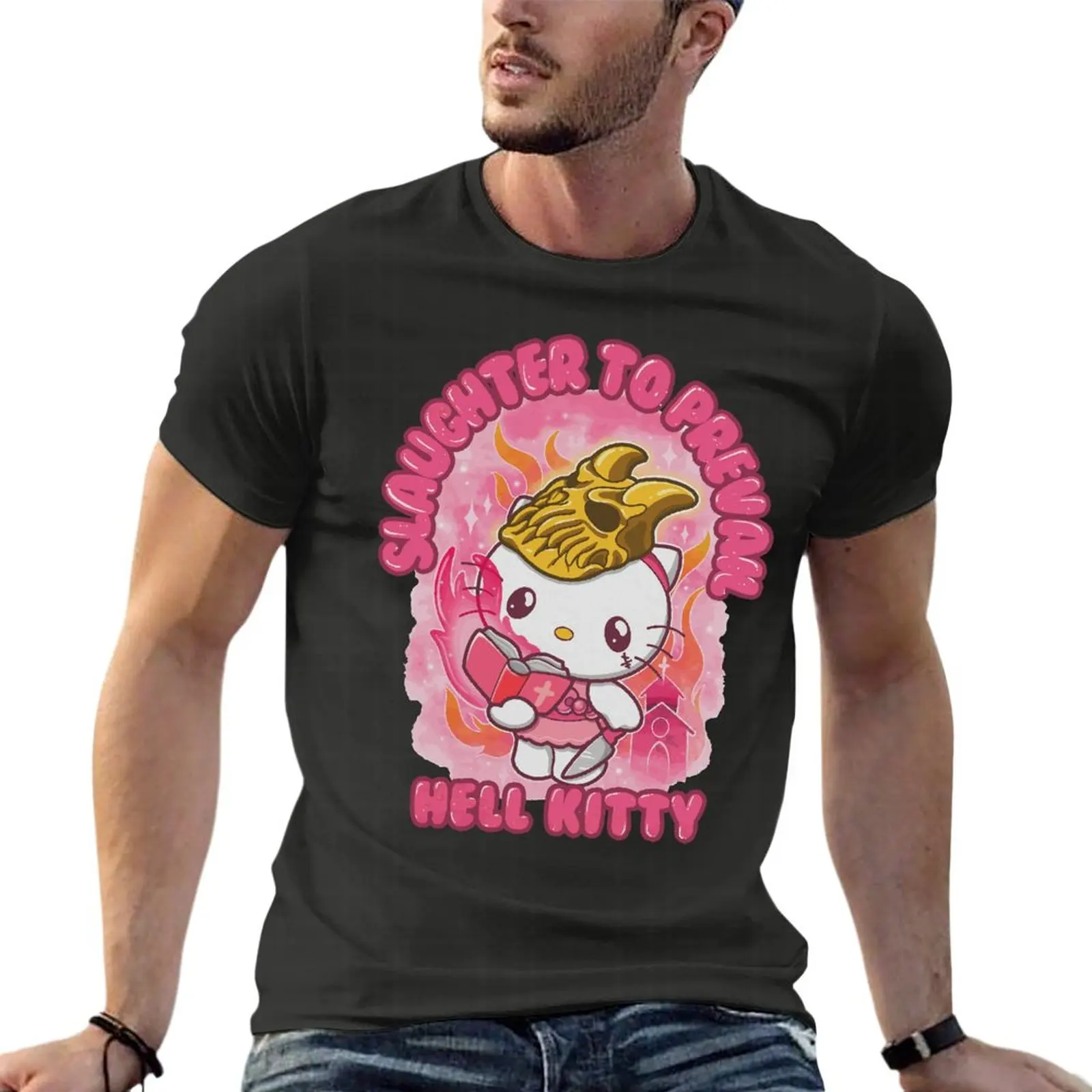

Slaughter To Prevail Hell Kitty Funny Oversized T-Shirt Custom Men Clothing Short Sleeve Streetwear Large Size Top Tee
