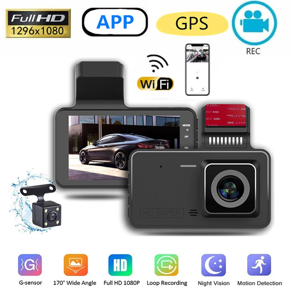 

Автомобильный видеорегистратор, Wi-Fi, 1080P Full HD, камера заднего вида, Автомобильный видеорегистратор с ночным видением, Автомобильный видеоре...