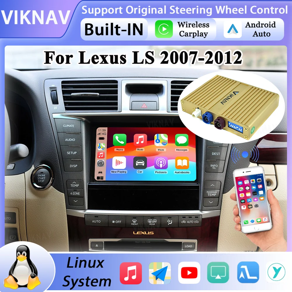 

Беспроводной декодер Linux Interface Box для Lexus LS 2007-2022 с CarPlay и Android Auto, GPS-навигация, для оригинального экрана автомагнитолы