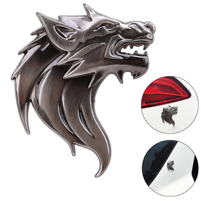 

Badge Logo Car Sticker Reflective Decal Auto Decoration Badge Motorcycle Wolf Head Emblem 3D Metal Windshield