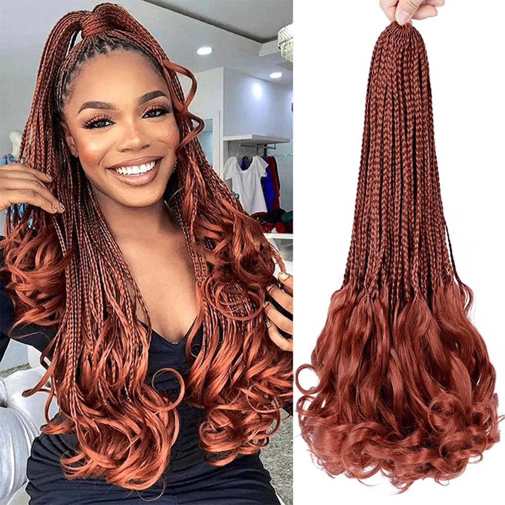 

French Curl Box Braids Synthetic Crochet Hair Extension With Curly Wavy Ends for Black Women Pre Stretched Bouncy Wig