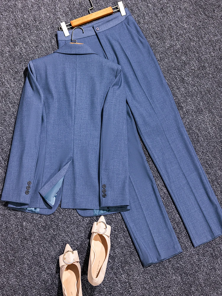 High Quality Women Blazer Pants Sets Suit Ladies Gray Black Long Sleeve Jacket Trouser Female Business Work Coat 2 Piece Set