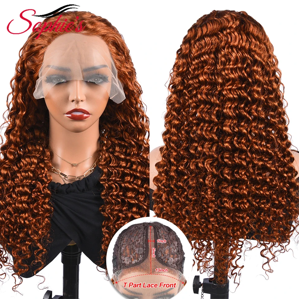Sophies Orange T Part Lace Deep Wave Wigs 4*4 Lace Front Wig Human Hair Brazilian Hair 10-28 Inches 180% Density Wigs Remy Hair