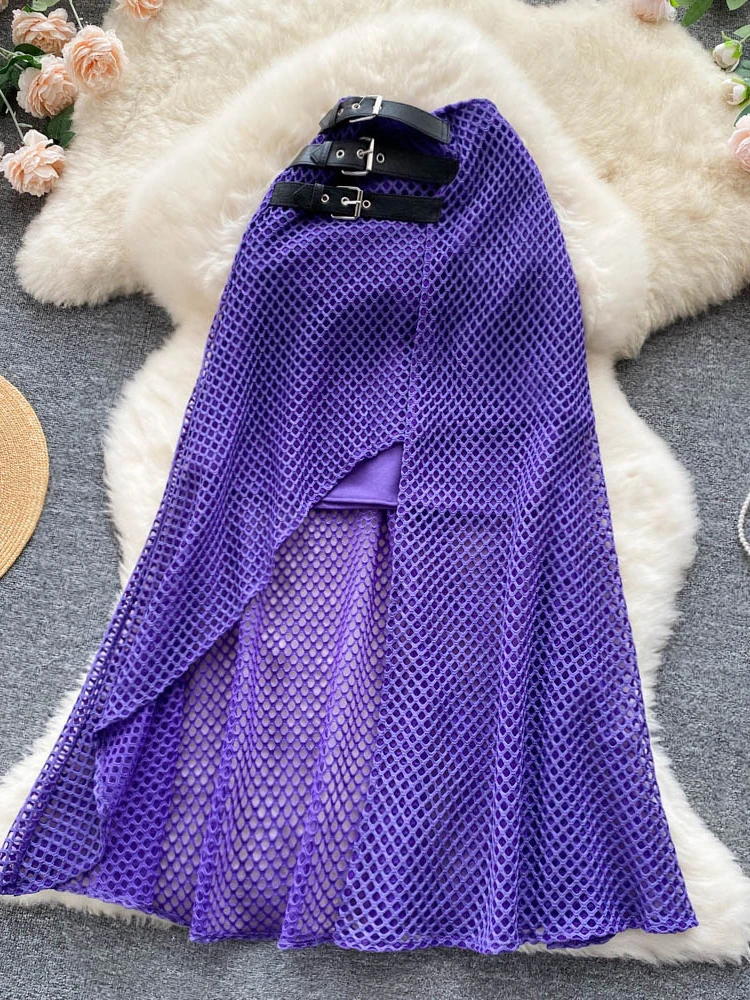 

Sexy Irregular Hollow Out Women Skirts Summer Elegant High Waist Purple/White/Black/Blue Saias Female Vacation Beach Faldas New