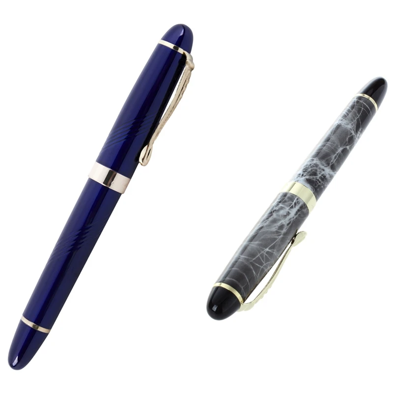 

2X JINHAO X450 18 KGP 0.7Mm Broad Nib Fountain Pen Blue & Marble Gray