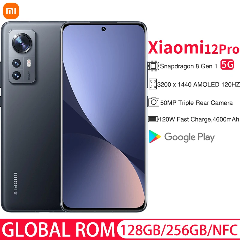 Global Rom Xiaomi Mi 12 Pro 5G Smartphone Snapdragon 8 128GB/256GB Mobile Phone 120Hz AMOLED Screen 120W Charger NFC 50MP Camera