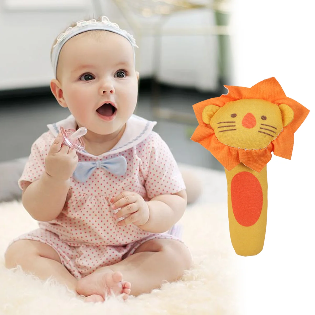 

Cartoon Stuffed Animal Toys Baby Hand Toys Infant Dolls for Newborn Toddlers (Lion)