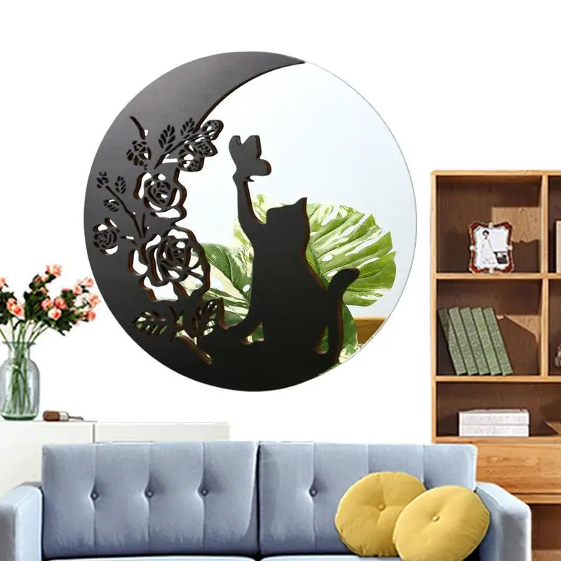

Decorative Wall Mirror Elk And Black Cat Black Circle Vanity Mirror Portable Elk Black Cat Mirror Decorative Ornament For Dining