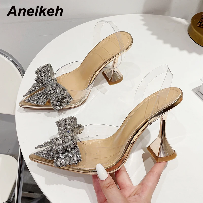 

Aneikeh Spring Summer Women Fashion Shoe Sexy High Heel Ankle Slingbacks Buckle Strap Pointed Toe Butterfly-Knot Decoration Pump