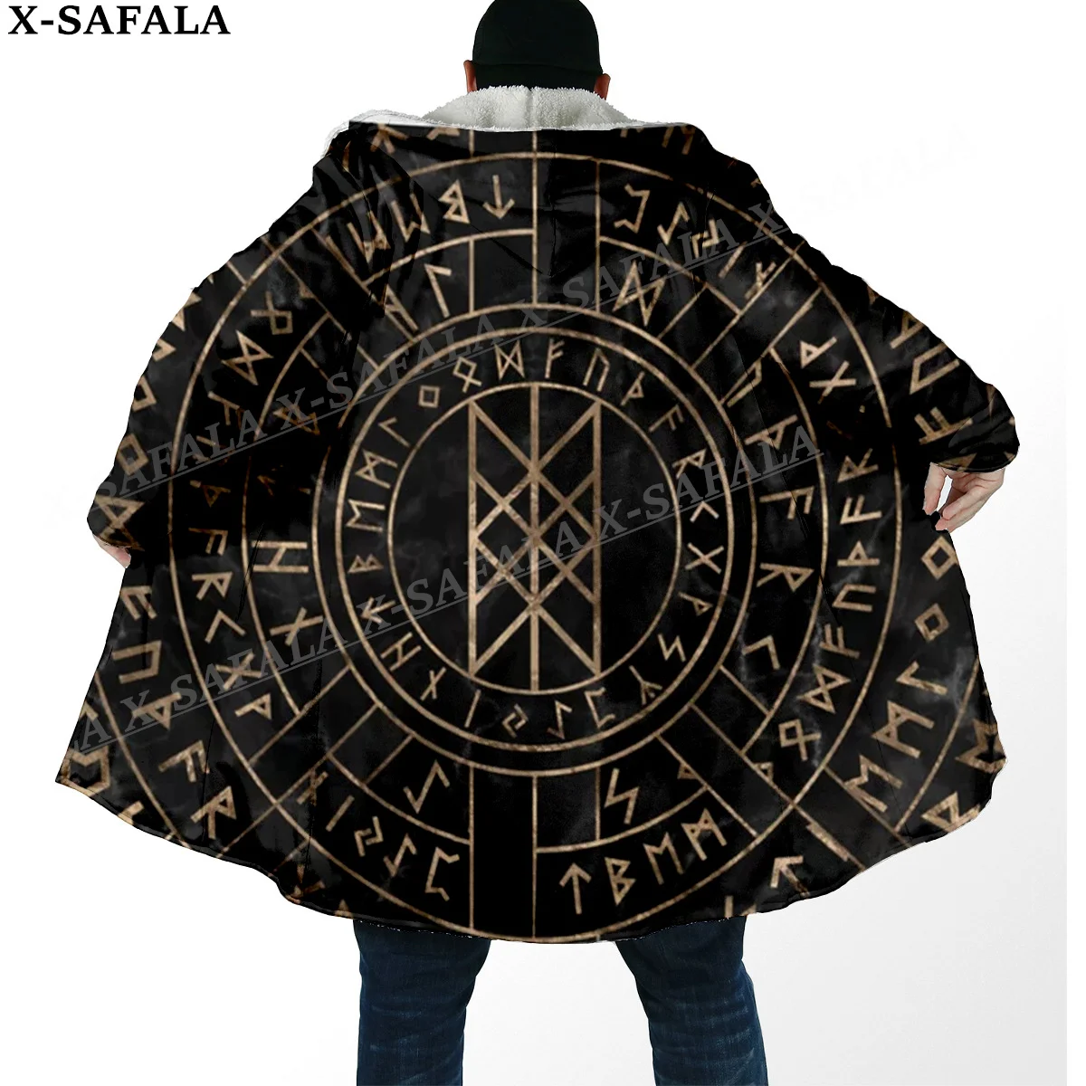 Толстая Теплая мужская накидка с капюшоном и 3D-принтом символа татуировки