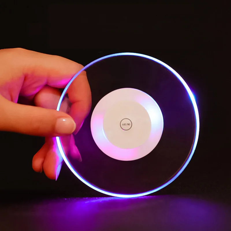 

Acrylic Coaster Crystal Ultra-thin LED Luminous Coaster Cocktail Coaster Bar Mixing Luminous Colorful