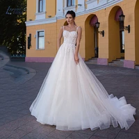 layout niceb luxury princess wedding dresses ivory tulle a line spaghetti straps bridal gowns lace sweep train party bride