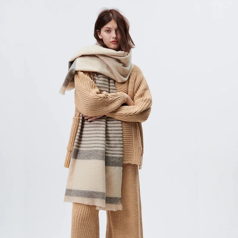 

Winter European And AmericAn Fashion Western Style Camel Striped Cashmere Scarf New Cashmere Thickened Warm Shawl Long Shawl