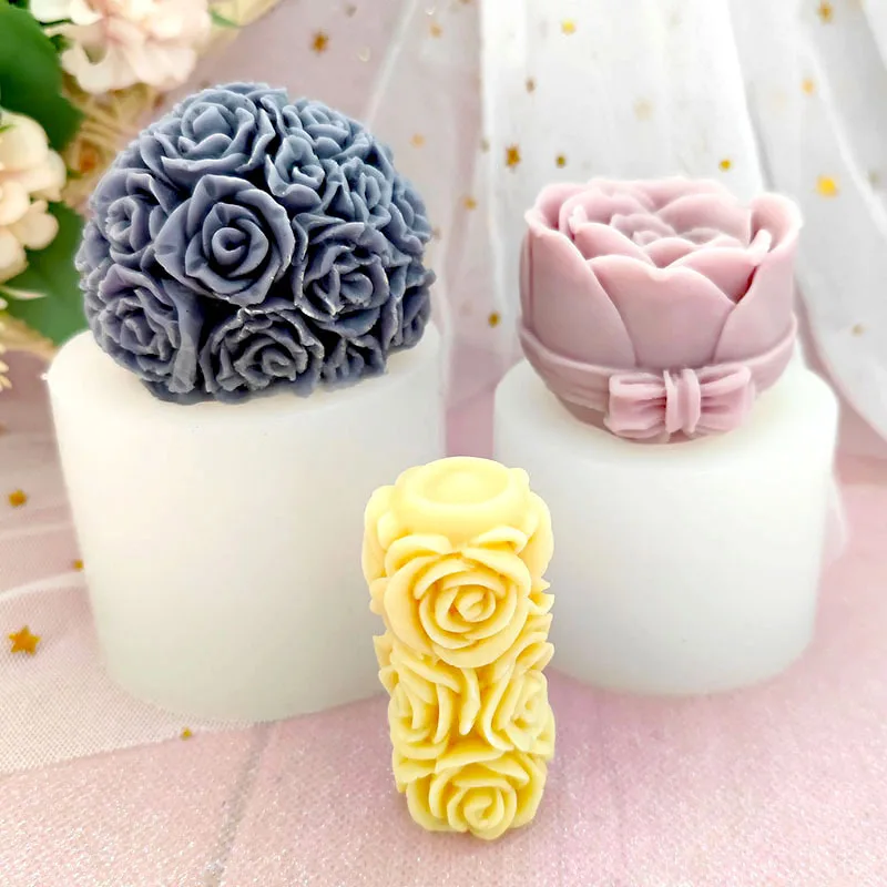 

Valentines Day Candle Molds New 3D Rose Large Flower Handmade DIY Cake Silicone PouringForms Mould for Candle Making Set