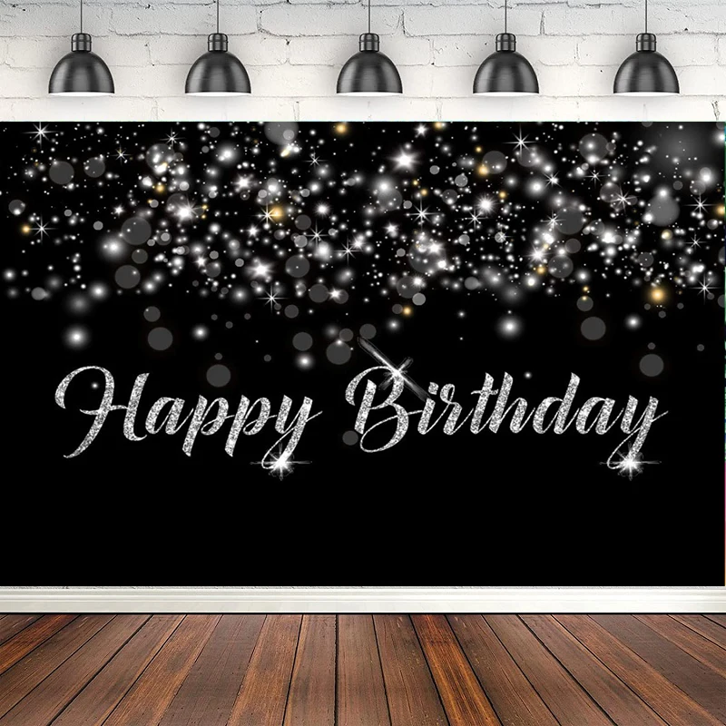 

Фон для фотосъемки для взрослых и детей, блестящий черный и серебряный баннер на день рождения, боке, блестки, фон для торта, декор стола, бан...