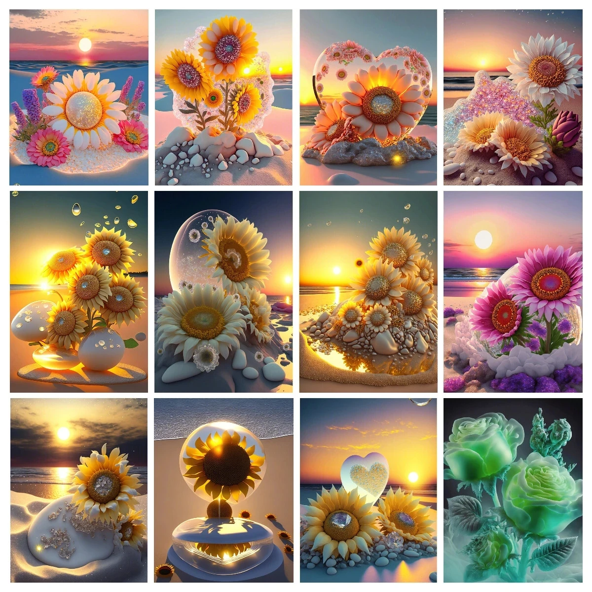 Алмазная 5d мозаика подсолнухи из круглых страз с вышивкой Приморский песок