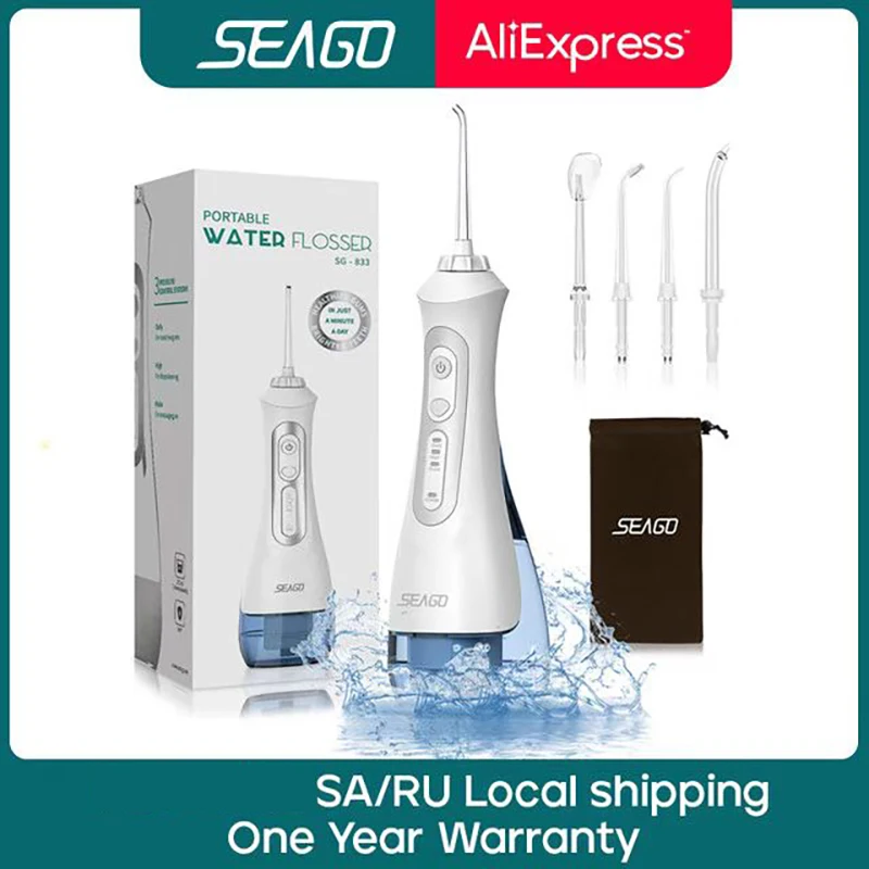 

SEAGO New Oral Dental Irrigator Portable Water Flosser USB Rechargeable 3 Modes IPX7 200ML Water for Cleaning Teeth SG833