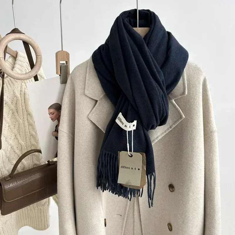 Зимний шарф для женщин кашемировое теплое однотонное одеяло из пашмины женское