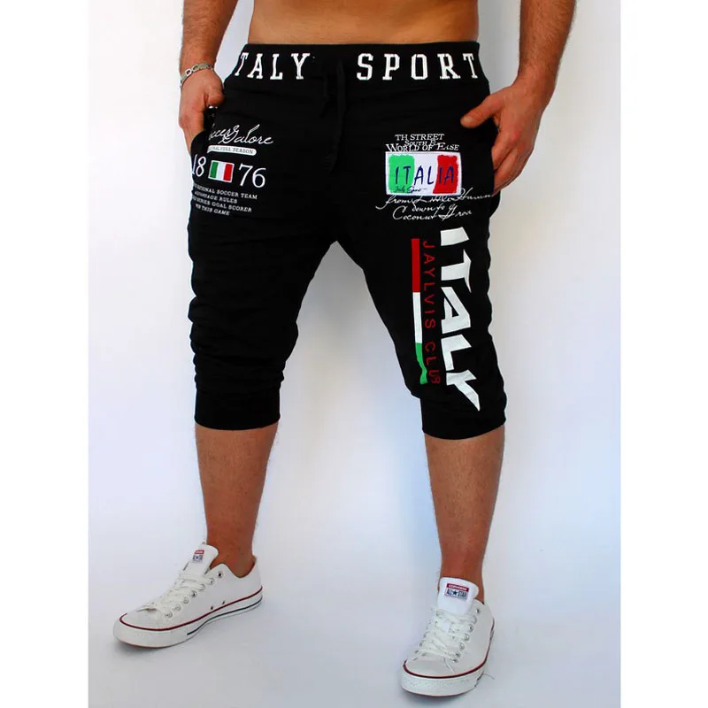 HOT 2023 Outdoor Summer Wear Shorts Elastic Italy\'s Digital Printing Design GYM Sport Jogging Capri Pants Male Running Trousers