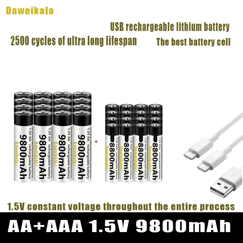 1 5 В AA + AAA USB аккумуляторная батарея 9800 мАч/AAA 8800 мАч литий-ионные батареи для