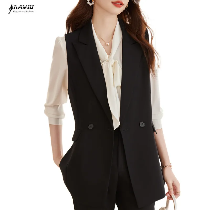 

Naviu Fashion New Black High Quality Business Women Vest Work Wear Uniforms Slim Formal Office Ladies Interview Coat Tops