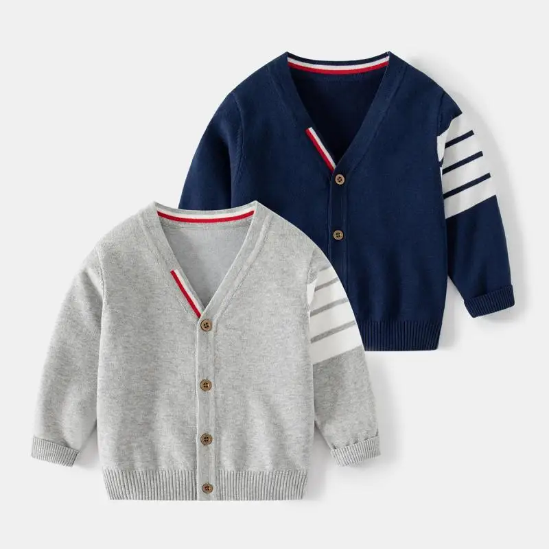 

2023 Autumn Kids Girls Sweaters Baby Boy Bear Patern Knitted Cardigan Cotton Patchwork Top Children's Spring Coat Clothes