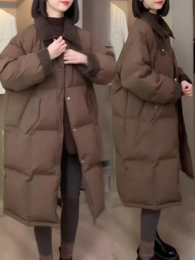 Женское пуховое пальто средней длины на хлопковой подкладке новинка зимы 2024