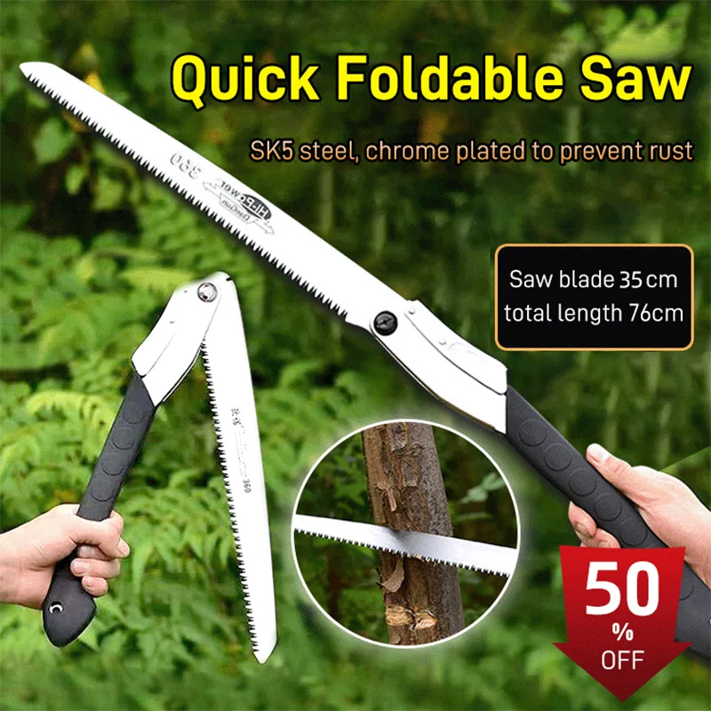 

folding logging saw 14inch manganese steel For Wood Branches Cutting Tree Trimming Bamboo Pruning Bone 3 sided tooth safety lock