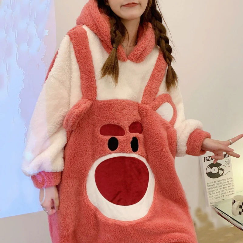 Winter Warm Pajamas Set Jumpsuits Women Coral Fleece Sleepwear Kigurumi Animal Bear Onesie Cartoon Thicken Plus Size Pyjamas