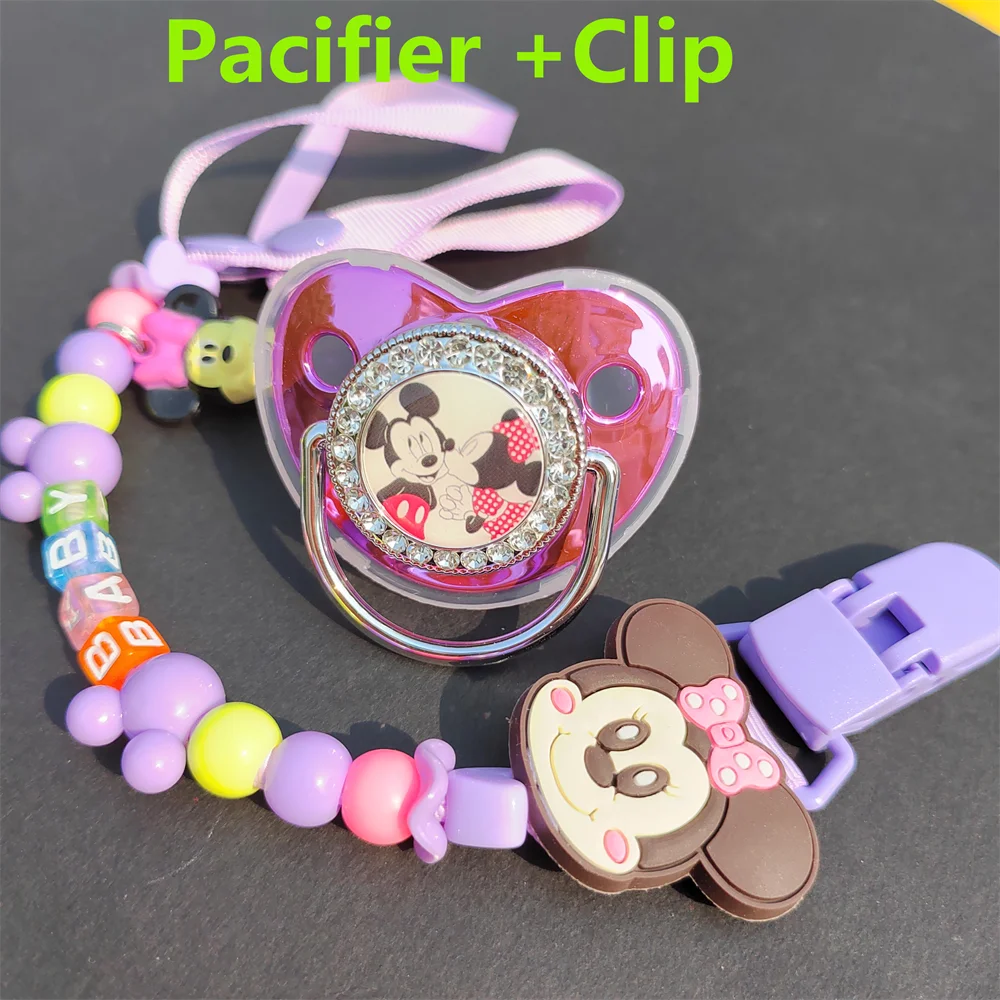 

[1set]Disney Winnie the Pooh & Mickey Mouse image baby pacifier with bead clips BPA free orthodontic fake pacifier pacifier gift