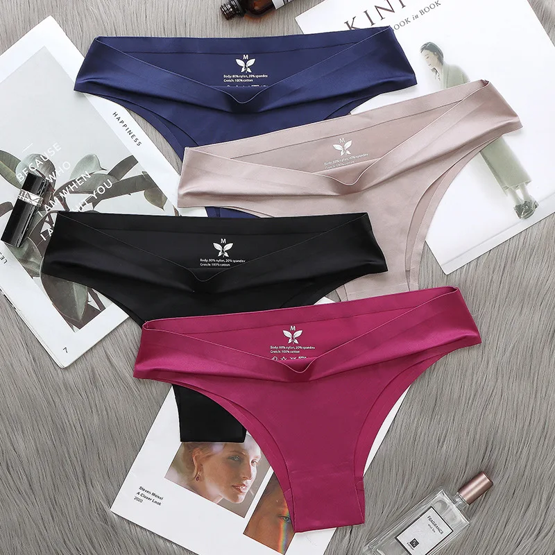 

T-Back Women's Ice Silk Seamless One-Piece Women's Underwear Sexy Solid Color Low Waist T-Back Bikini