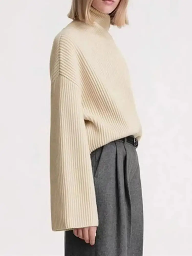 

Женский свитер в рубчик из шерсти и кашемира, Универсальный женский джемпер с длинным рукавом и перекрестным воротником, 2 цвета, Осень-зима 2023