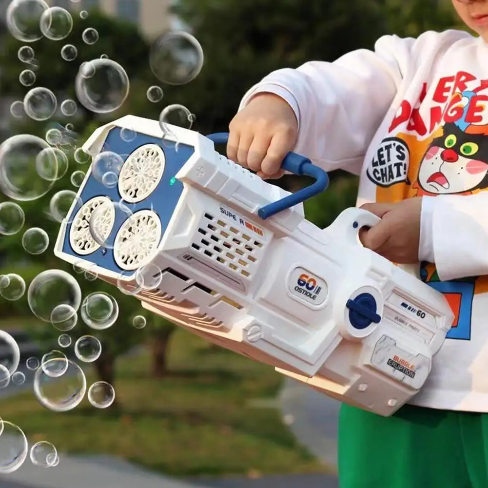 

Пузырчатый пистолет с 60 отверстиями со светодиодной подсветкой, электрическая автоматическая пузырчатая машина для мыла, Детская уличная ...