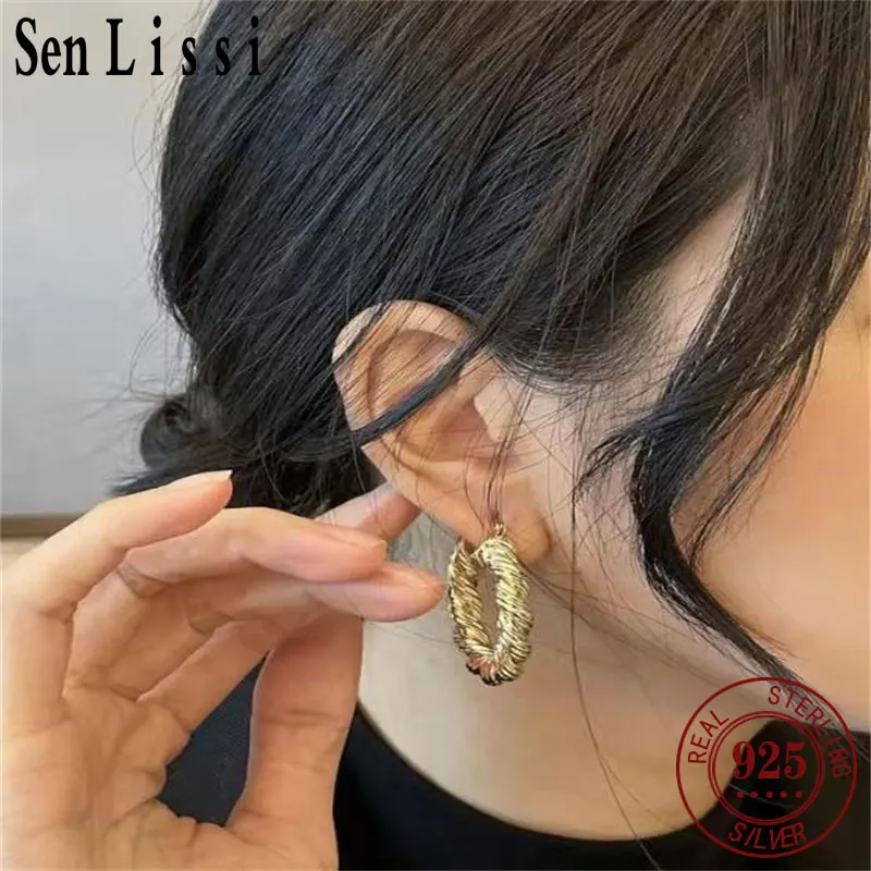 

Senlissi - New Fashion 18K Yellow Gold Women's 30mm Hoop Earring Earrings 925 Sterling Silver Cерьги Kольца Rings Earr Jewelry