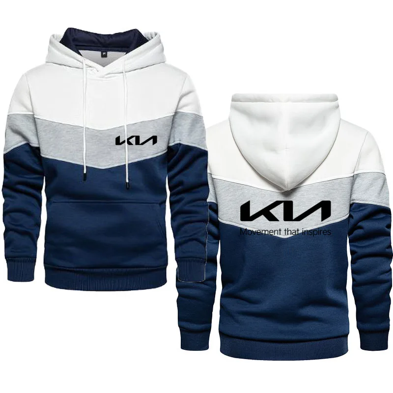 

2022Autumn Loose cotton trendy men's hoodie top New Kia car logo print Patchwork Hip Hop Street Oversized sportswear mens