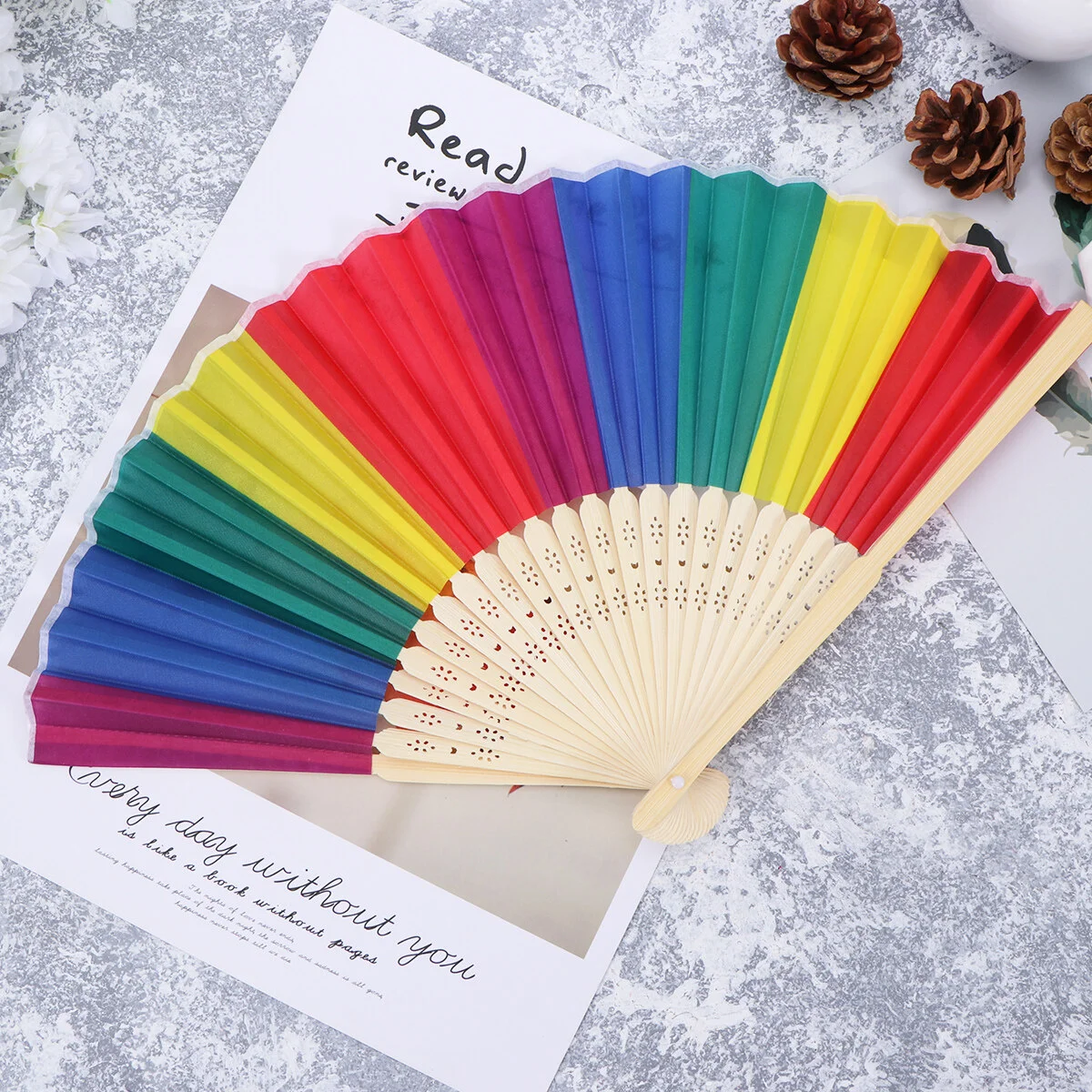 

Colorful Folding Fans Beautiful Portable Rainbow Hand Women Wooden Woman Paper Handheld