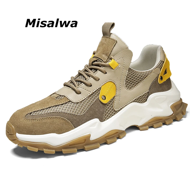Versatile Men's Leather Sneakers Misalwa Casual Shoes Breathable Cushion Soft Spring Summer Loafers Daily Pig Leather Mesh Shoes