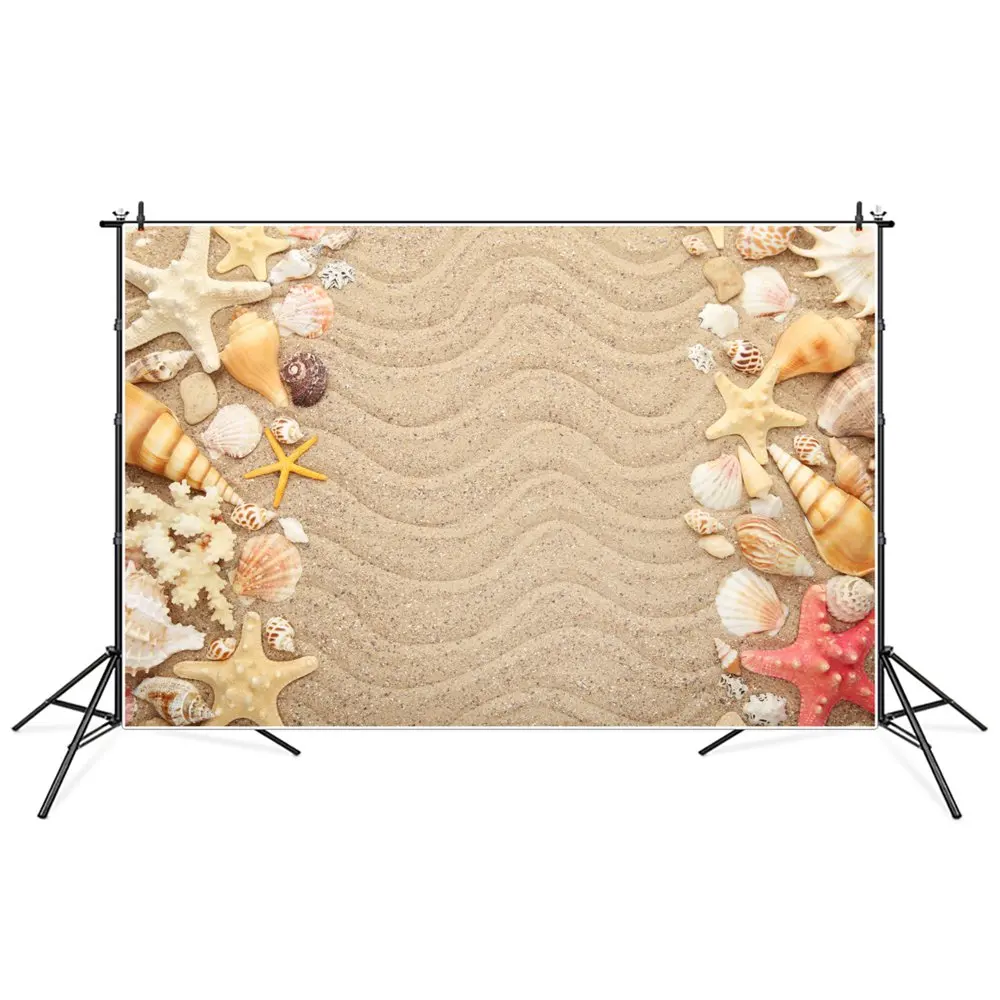 

Seaside Sand Planform Photography Backgrounds Summer Beach Flat Lay Waves Shells Holiday Baby Backdrops Photographic Portrait