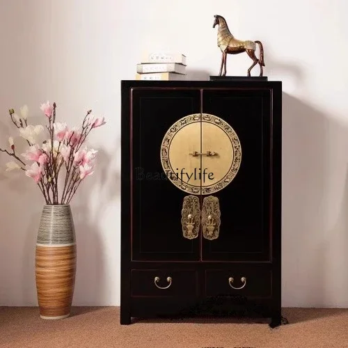 Новый китайский многослойный шкаф для обуви из цельного дерева старинная черная