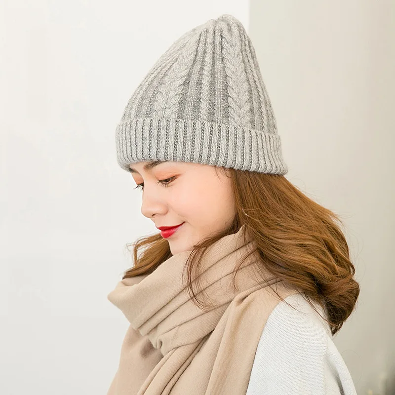 

winter knitted hat women's hemp curled rabbit fur comfortable warm woolen hat