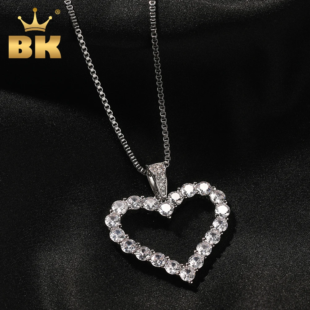 

THE BLING KING Hollow Heart Pendent Full Iced Out Cubic Zirconia Charm Tennis Chain Necklace For Women Fashion Hiphop Jewelry