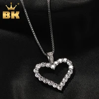 the bling king hollow heart pendent full iced out cubic zirconia charm tennis chain necklace for women fashion hiphop jewelry