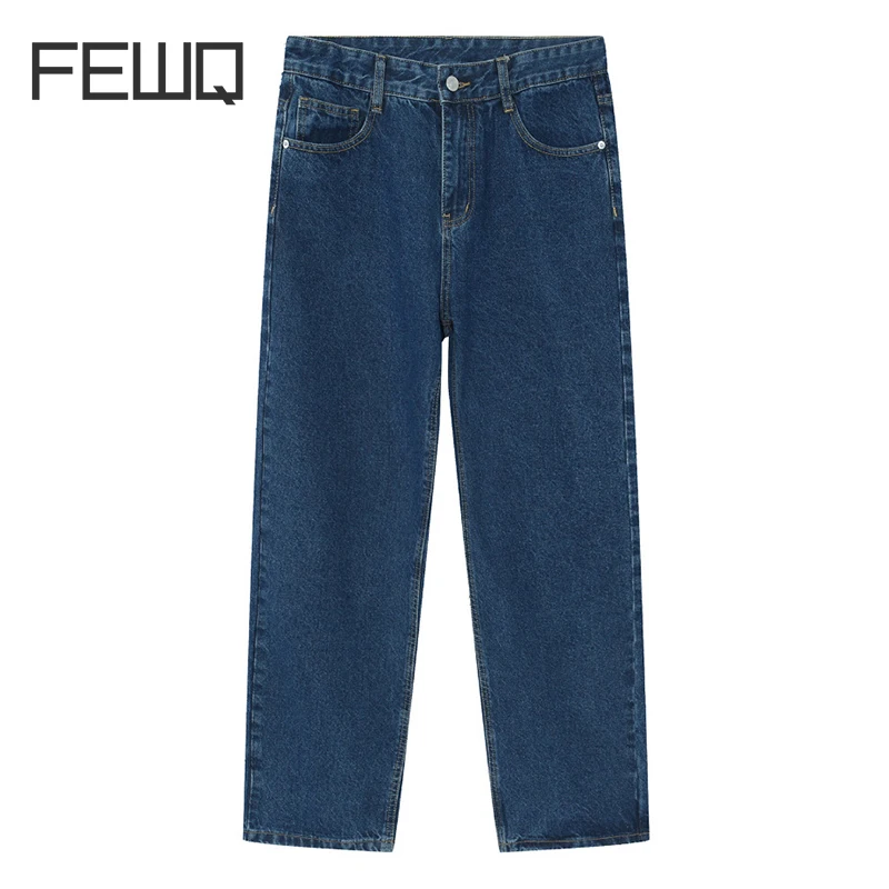

FEWQ Men's New Trendy Retro Style Design Wash Jeans High Street Straight Leg Slim Daily Long Pants Korean Casual Fashion 24X1019