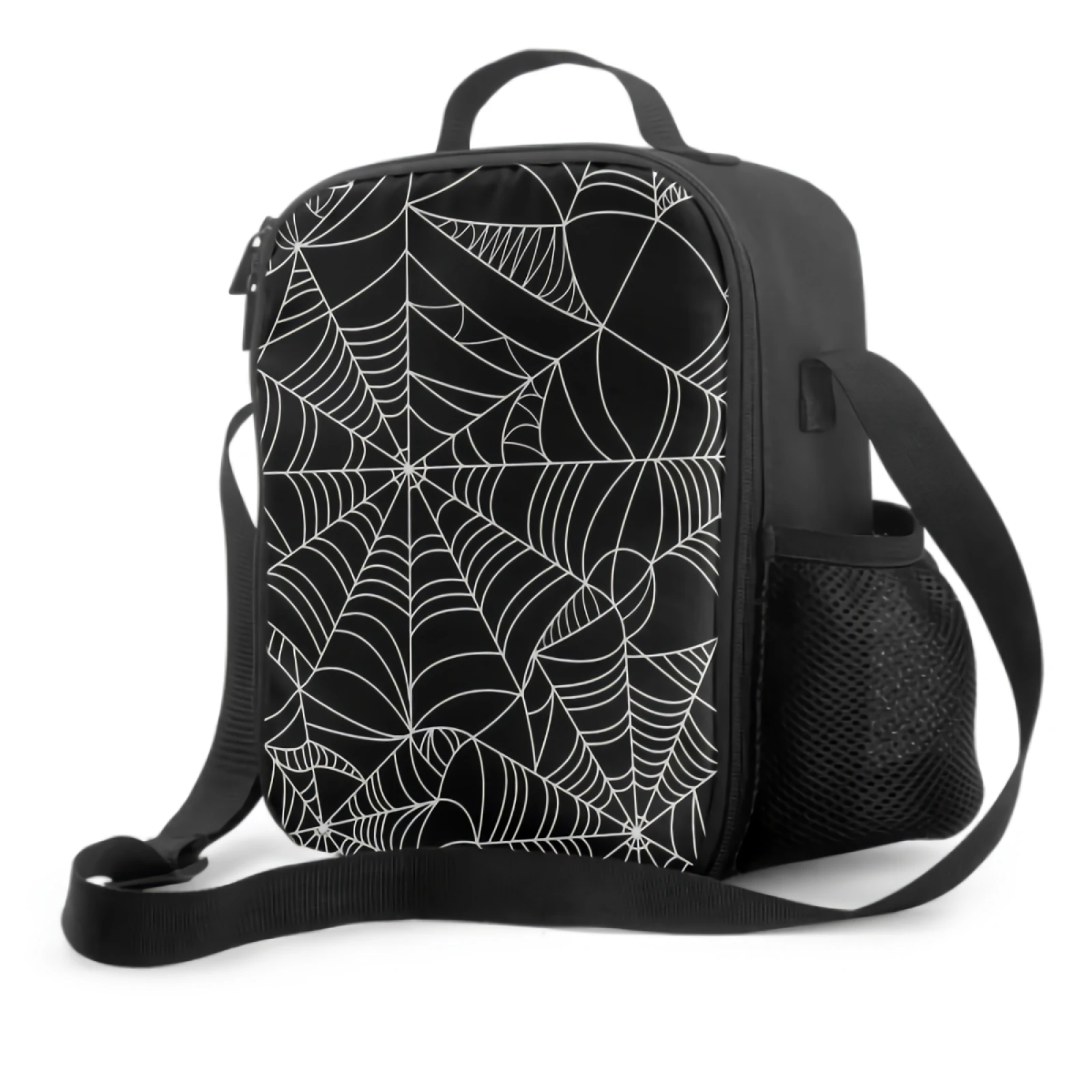 Halloween Spiderweb Lunch Box Women Lunch Bag with Water Bottle Holder Kids Cooler Bag Insulated Lunchbox for Boys and Girls