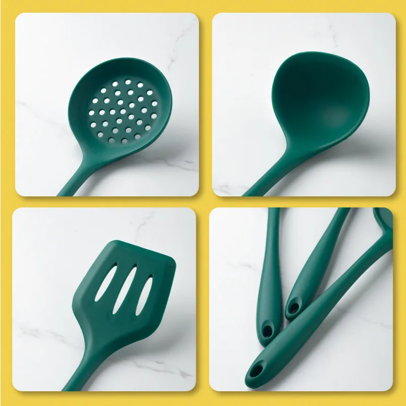 

Kitchen silica gel kitchenware FDA long handle spatula set with hook soup spoon leaky spoon rice spoon silica gel spatula