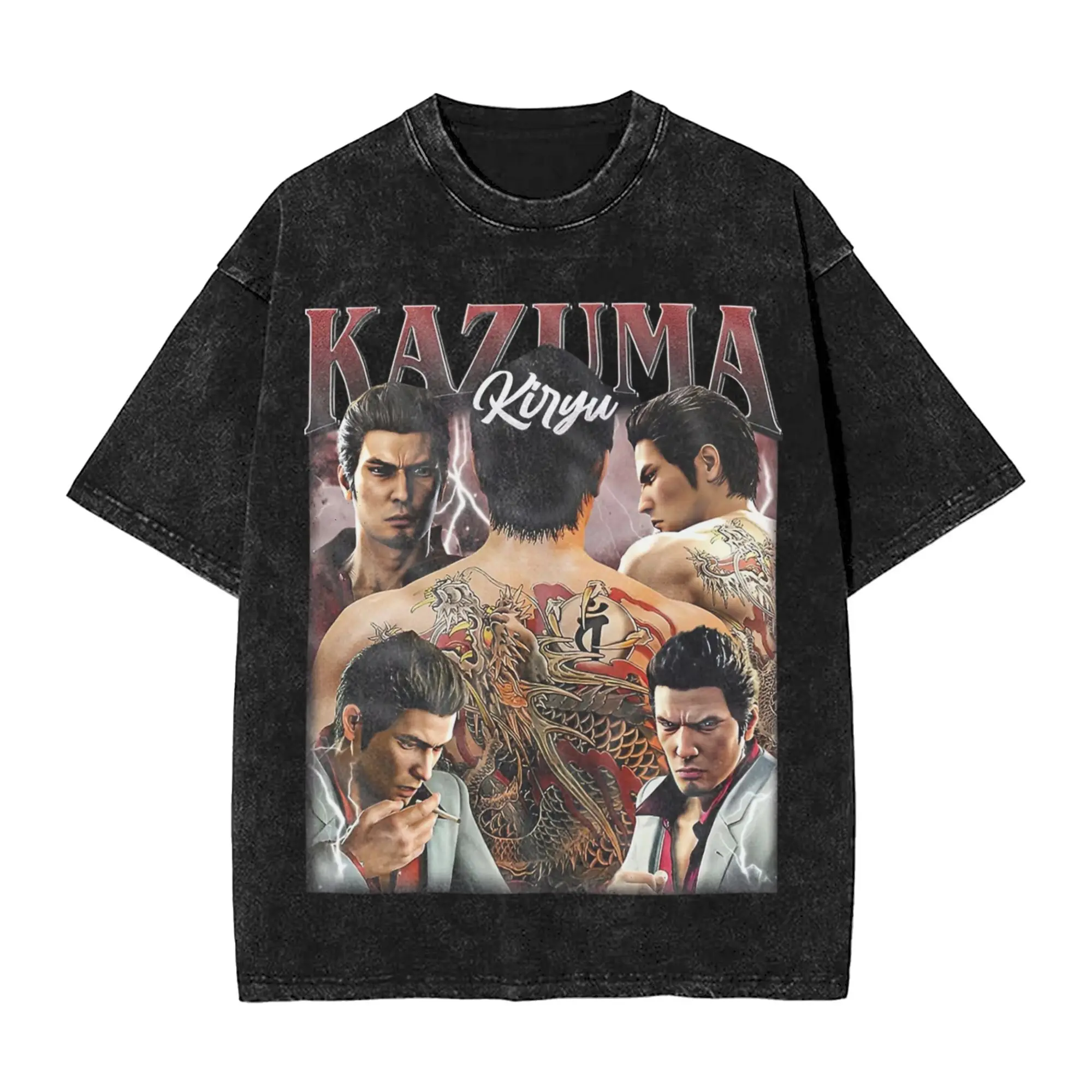 Фото YAKUZA Kazuma Kiryu винтажные стильные потертые футболки уличная одежда в стиле хип-хоп винтажные футболки футболки для мужчин и женщин 100% хлопок с графикой №1