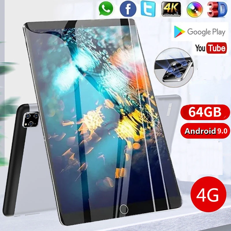 2023 New Google Android 9.0 10.1 inch 8 Core Tablets 4G LTE Phone Call Tablet 4GB 64GB Dual SIM 5.0MP Wifi GPS Tablets 10 Pad