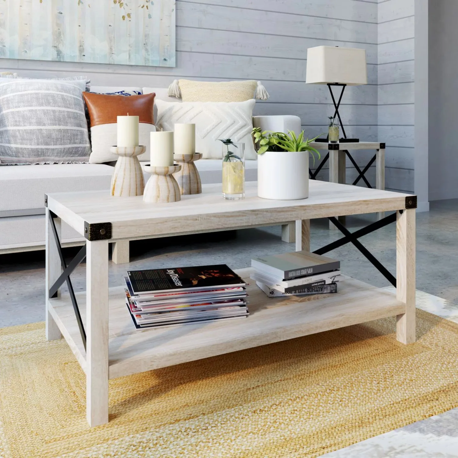 

Metal X Coffee Table, White Oak