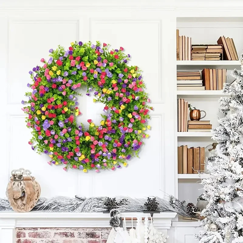

Eucalyptus Wreath Colorful Spring Summer Floral Garland Home Decoration Multicolor Door Ornament PVC Artificial Flowers