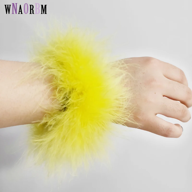 

2022 hot 2 piece100% turkey fur bracelet cuffs Lady fur bracelet Arm Warmer fur accessories Real Fur Wristband Cuffs headdress